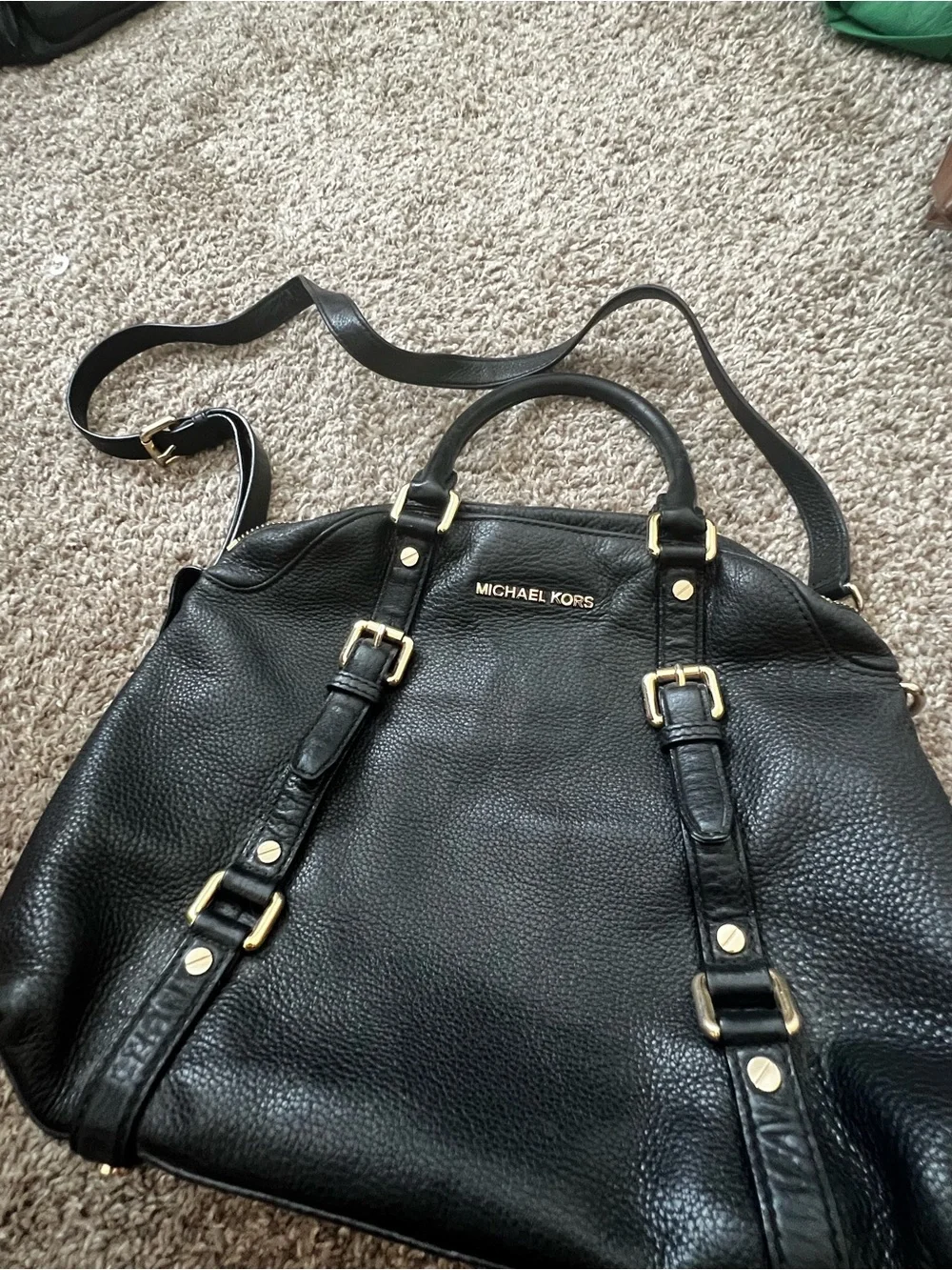Michael Kors Bedford Medium Belted Black Leather Satchel
